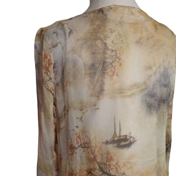 Soft Surroundings Cream Silk Outer Asian Inspired Print Tunic Blouse NWOT Small - Picture 5 of 7